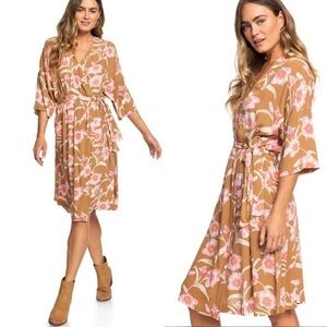 NWT Roxy Privy Places Kimono Wrap Dress Brown S